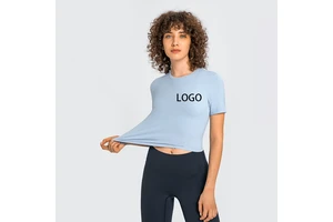New Skin-friendly Basic Short Sleeve T-shirt Women Fitness Yoga Sports Crop Top Females Physical Training Gym Wear Tee
