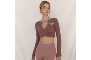 OEM Women's Crew-neck Four-Way Stretch Mesh Spandex/Nylon Skinny Fit Nine Quarter Sleeve Fitness Sports Yoga Top Bra
