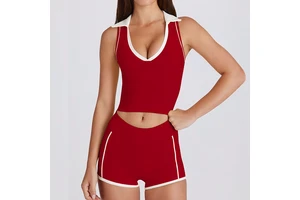 Sleeveless Tank Top V-Neck Quick Dry Spandex/Nylon Running Sports Pilates Fitness with Chest Pad Contrast Lap Yoga Suit