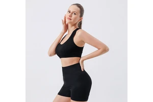 European and American Quick-drying Yoga Clothes Gather Fitness Vest Seamless High Waist Shorts Sports Suit