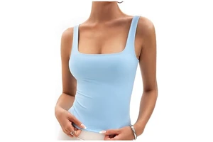 Women's Gym tank Tops Summer Slim Fit square Neck Sleeveless Double Lined tank Top for Ladies