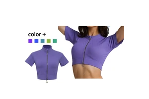 Customized Tight Fitting Stand up Collar Zipper Short Sleeved Women's Quick Drying Yoga Suit Top Yoga Short Sleeved Vest