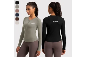 XW-CX84 Half Zip Activewear Fitness Long Sleeve Custom Logo Yoga Ribbed Corset Gym Button Women Sports Ladies Tops