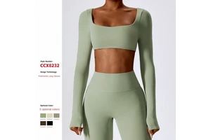 Sexy Nude Long-Sleeved Yoga Clothes Outdoor Running Sports T-shirt Quick-Drying Tight Workout Clothes Top