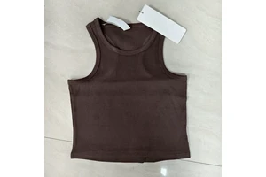 Wholesale Women's 100% Cotton Striped/Solid Elastic Waist Front Ribbed Breathable Eco-Friendly Anti-Bacterial Yoga Tank Top