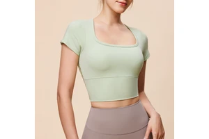 Women's Skinny Fit Short Sleeve Spandex/Nylon Yoga Top Breathable Running Training Detachable Chest Pad Comfortable Fitness