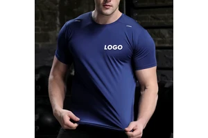 Custom Color Logo Men's Plus Size T-Shirt Round Neck Fitness Sports Yoga Tops with Yoga Tops with logo Detailing