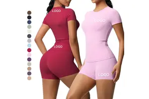 Custom Logo Nylon Spandex Fabric Tight Crew Neck Basic Short Sleeves Yoga Fitness Workout Gym Sports Yoga T-shirt