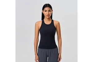 Women's Athletic Sleeveless Crop Top Skinny Fit Spandex/Polyester Quick-Drying Fitness Sports Plaid Breathable Yoga Front Logo