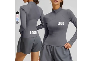 High Quality Custom Women's Long Sleeved Tights Sports Fitness Top Outdoor Running Half Zip Slim-Fit Quick Drying Yoga Shirts
