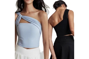 Wholesale Female Inclined Shoulder Running Gym Crop Tops Custom Quick Drying Breathable Blank Workout Yoga Tank Top for Women