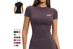 Custom Logo Quick-dry Short-sleeve Fitness Yoga Top Outdoor Running Sports T-shirt Spandex/Nylon Slim Fitting Women T Shirt