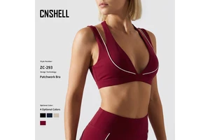 SHELL Sexy Deep V Neck Yoga Bra Contrast Piping Patchwork Women Sports Bra High Impact Fitness Gym Workout Crop Top