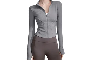 Women's Seamless Breathable Yoga Jacket Long Sleeve Lightweight Zip-Up Stand Collar Workout Top High Stretch Quick Dry