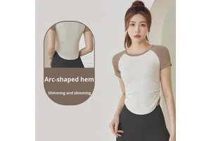 QUFENG New Women's Yoga Wear Breathable Fitness & Running Tops Tight-Fitting Short-Sleeved Sports Apparel in Plus Sizes