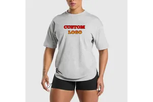 2026 Women's Custom High Quality Plus Size Polyester/Cotton Slim Fit T-Shirt Regular Drop Shoulder Heavyweight Logo Summer