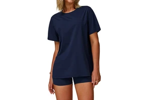 Womens Loose Fit Quick Dry T Shirt Oversized Athletic Stretch Fabric Lightweight Round Neck Workout Top for Yoga Fitness