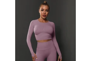 2025 Seamless Tight Solid Color Pleated Eco-Friendly Reversible Sports Long-Sleeved Tops High Elastic Breathable Front Simple