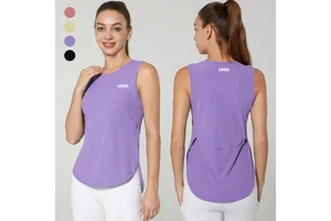 Custom Logo Women's Workout Tank Tops Loose Fit Sleeveless Breathable Yoga Shirts With Side Slits