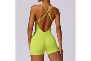 Women's Cross Adjustable Straps Sexy Back Tank Top Basic Bodysuits With Shorts 2025 Stretchy Padded Seamless Yoga Bodysuit