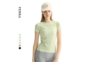 Seamless Plus Size Women's Recyclable Lightweight Quick Dry Breathable Solid Short Sleeve Yoga T-shirt for Fitness