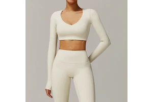 SPARK V Neck Yoga Tops with Removable Pads Fitness Slim Fit Shirts Workout Long Sleeve Cropped Tops