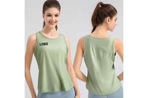 Lady's Breathable Round Neck Sports Top Loose Gym Fitness Running Vests Sexy Workout Sports Wear Recyclable Yoga Suit