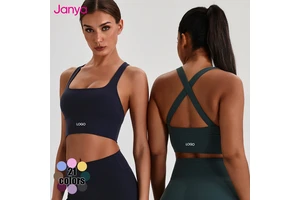 Janya Wholesale Breathable Quick Dry Solid Yoga Wear Custom Front Logo Cross Back Gym Fitness Tank Tops Sports Bras for Women
