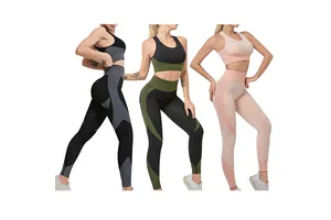 Women Sleeveless Gym Set Solid Crop Top Scrunch Butt Pant Flare Leggings Gather Vest Ladies Sports Suit for Yoga Exercise
