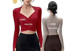 Women Custom Slim Fit With Padded Cross Design Fitness Wear Crop Top Quick Dry Recycled Fabric Pilates Running Gym Long Sleeve
