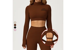 Women's Long Sleeved Crop Top with Hollowed Out Back Design for Outdoor Sports Running Fitness Yoga Top
