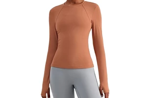 Custom logo Autumn Winter Round Collar Long Sleeve Sports Shirts Fitness Slim Waist Yoga Shirts for Women