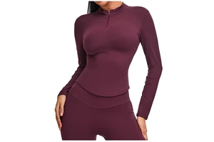 Women's Professional Running Training Sports Tops T-Shirt Long Sleeves Half-Zip Yoga Clothes Elastic Waist Breathable Fitness