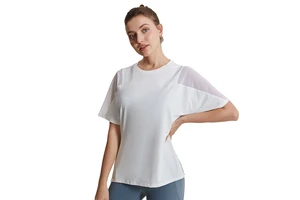 Sexy Breathable Sports Shirts Quick Dry Mesh Fitness Tops Custom Logo Loose Womens Yoga Shirt Running Sports Wear