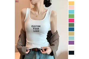 Ladies Women's U Neck Tank Top Vest Summer Sleeveless Basic Camisole Slim Fit Knit Ribbed Plain Crop Shirt Tank Top With Logo