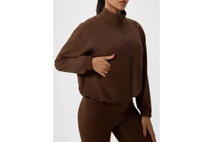 Women's Autumn Winter Breathable Yoga Jacket for Regular Stand Collar Nine Quarter Sleeve Zipper Top Warm Outdoor Running