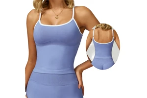 Breathable Seamless Contrast Trim Yoga Tank Top Hollow Back Sports Outdoor for Women's Workout Running Fitness Gym Tight