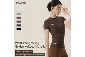 2026 New Women's Solid Yoga Activewear Short Sleeve Buttery Soft Breathable Lightweight Four-Way Stretch High Elastic Waist