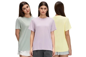Neck Sports Nine Quarter Sleeve Women's Summer Solid for Versatile Running Fitness Top Casual Loose Breathable Yoga Wear
