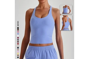 SHINBENE Super Cloud Women Racerback Padded Workout Gym Tank Tops Athletic Yoga Running Sleeveless Crop Tops
