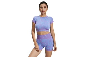Camo Print Short Sleeve Sports Top Tight Fitting Athletic Crop Supportive Breathable Yoga Fitness Wear Outfit