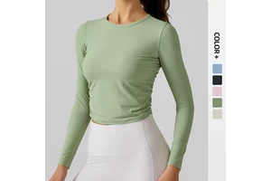 Active Stretch Ribbed Sport Shirts for Women Long Sleeve Slimming Yoga Exercise Gym Fitness Workout Top