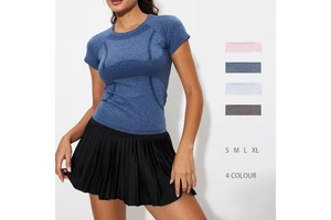 Women Round Neck Yoga Short Sleeve Shirt Lady Casual Quick Dry Running Top Female High Stretch Sports T Shirts