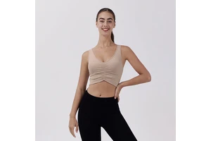FH Custom Logo Yoga Vest Women Deep V Neck Padded Sports Bra Gym Fitness Workout Crop Top Sleeveless Ventilate Yoga Tank Top
