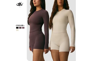 High Elasticity Quick-drying Breathable Women Long Sleeve Tops Solid Wholesale High-waist Comfortable Sports Fitness Yoga Wear