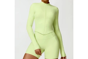 Women's Active Stretch Workout Gym Wear Long Sleeves Zipper Jacket Shorts Breathable Lightweight Fitness Yoga Suit For Print