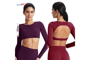 2026 New Sexy Hollow Solid Tight-Fitting Sports Long Sleeve Backless T-Shirt with Chest Pad Fitness Yoga Top Yoga Wear Clothing