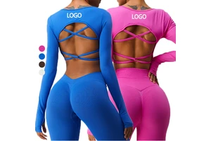 New High Quality Europe Winter Activewear 90% Nylon Fast Drying Cross Back Yoga Fitness Long Sleeve Sports Top