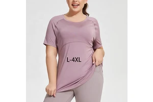 YIYI Net Beauty Back Comfortable Plus Size T-shirts Girls O Neck Soft High Stretchy Yoga Tops Over Sized T-shirts for Womens
