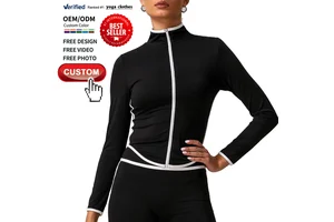 Wholesale Custom Womens Clothing Stand Collar Zip up Long Sleeve Quick Dry Yoga Jacket Sportswear Workout Outfits Gym Yoga Tops